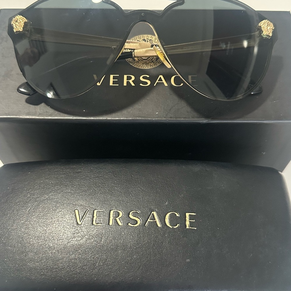 Versace Black and Gold Rimless Sunglasses